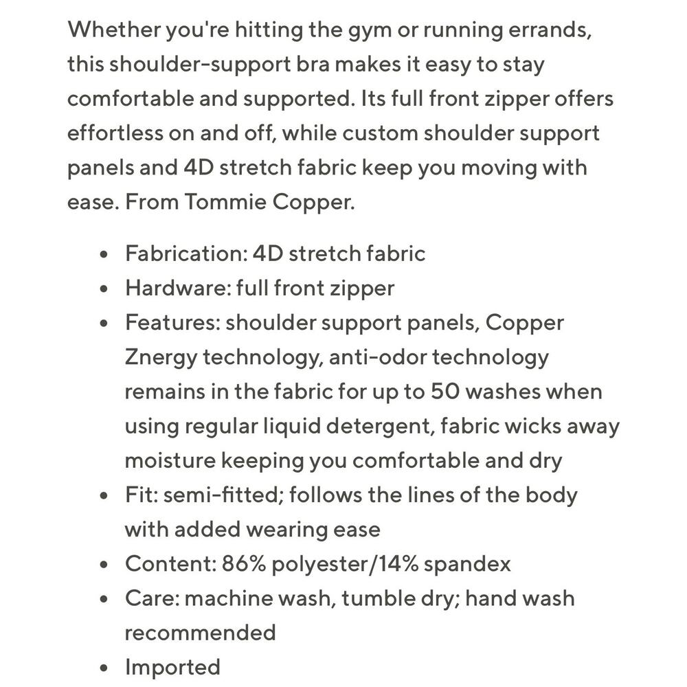 Tommie Copper Pink Shoulder Support Bra with Front Zip XL NWOT - Picture 6 of 6